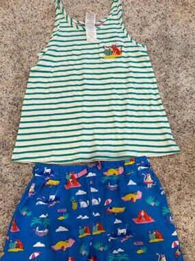 NWOT Mini Boden Pajama Set Stripe Tank Print Shorts 9-10Y